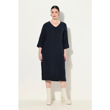 Ulla Popken Robe en maille Empiècements côtelés Col en V Manches courtes  