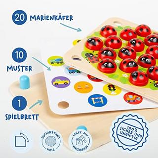 Activity-board  Jeu de mémoire en bois pour enfants âgés de 10 ans avec 10 motifs amusants - Jouet éducatif, Favorise la mémoire et les capacités cognitives 