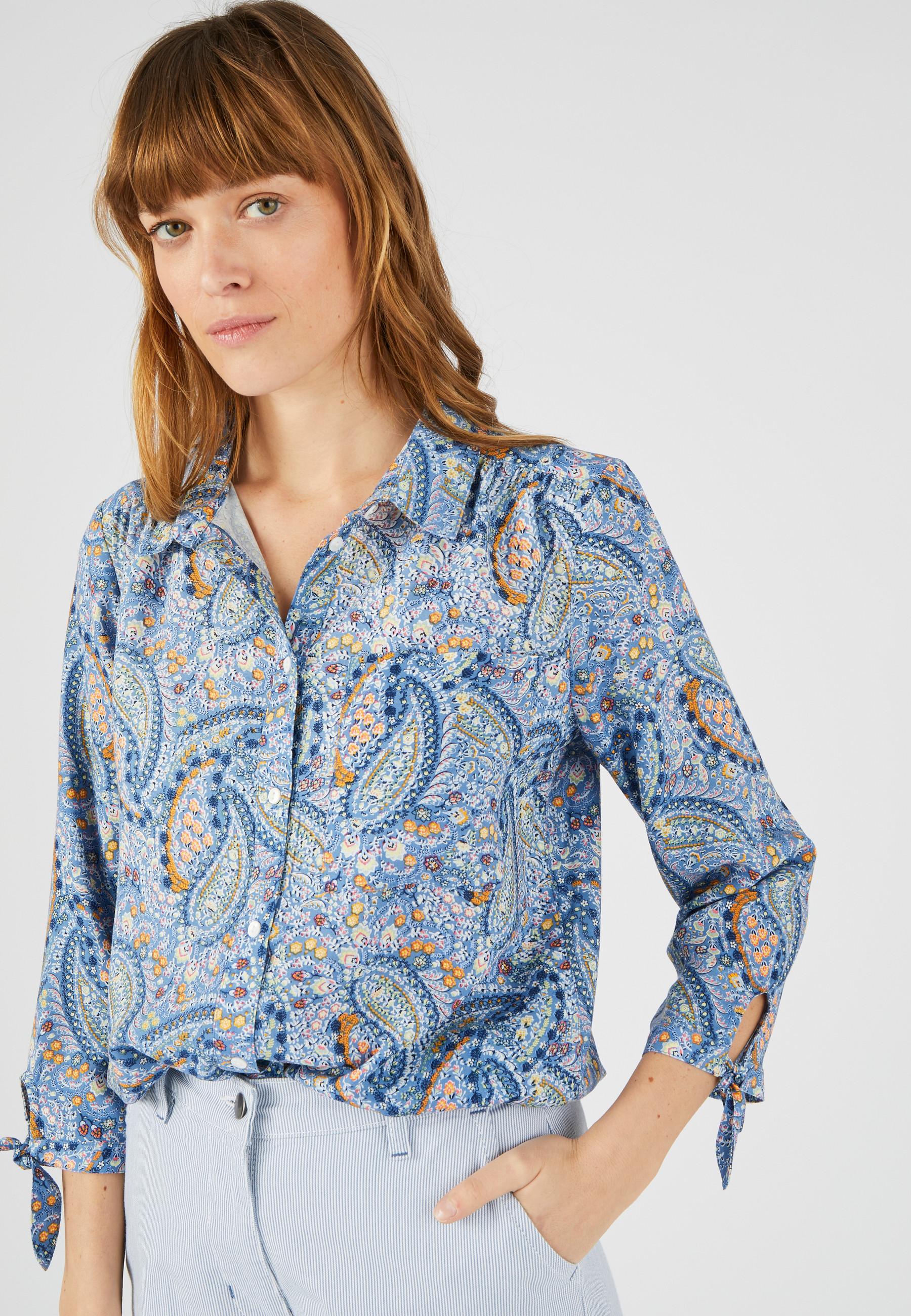 Image of Gemusterte Bluse Mit Schleifen Damen Blau 38