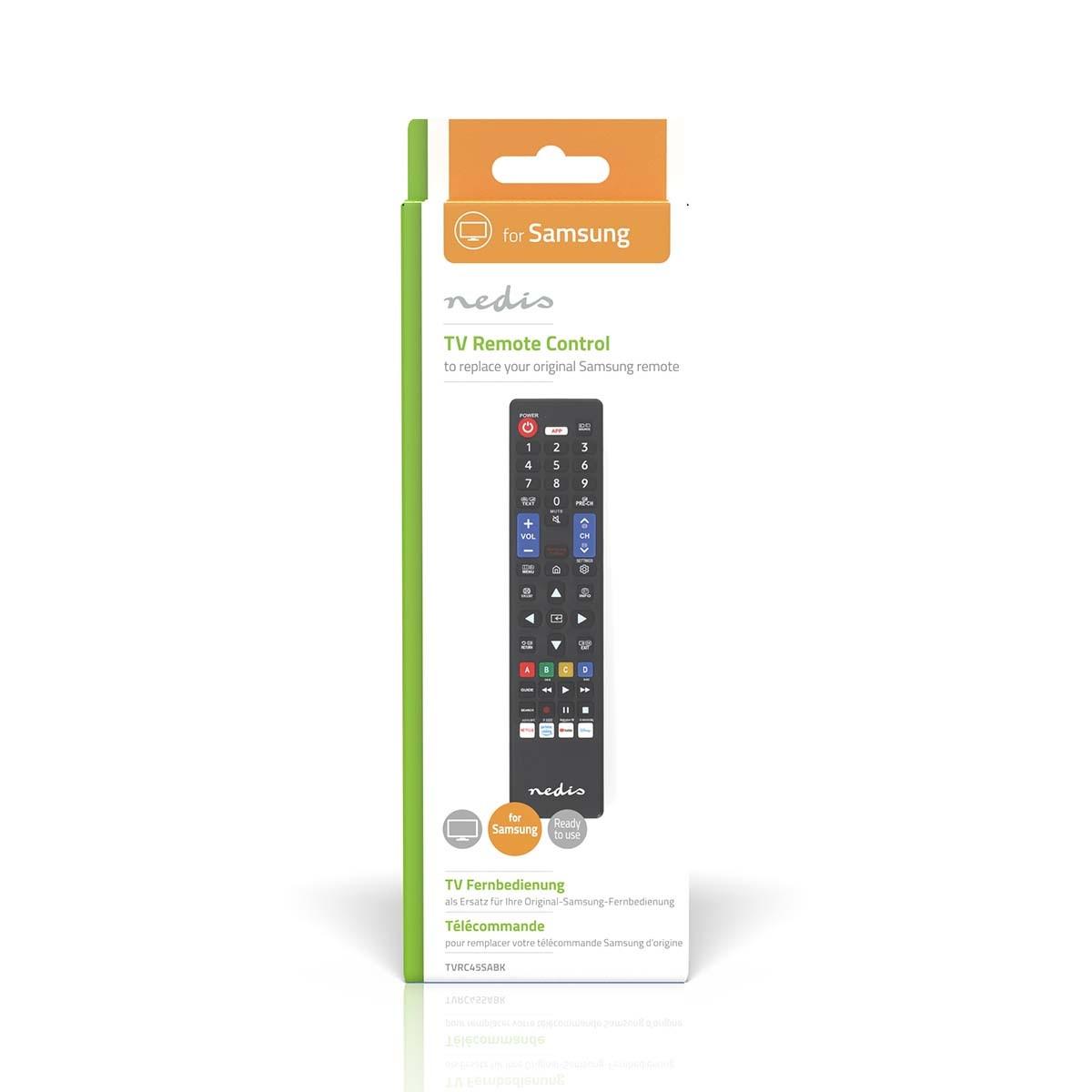 Nedis  Remote de remplacement | Convient pour: Samsung | Pré-programmé | 1 appareil | Amazon Prime / Disney + Button / Netflix Button / Bouton YouTube | Infrarouge | Noir 
