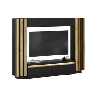 Vente-unique  TV-Wand mit Stauraum - LEDs - Schwarz & Holzfarben - LIONEA 