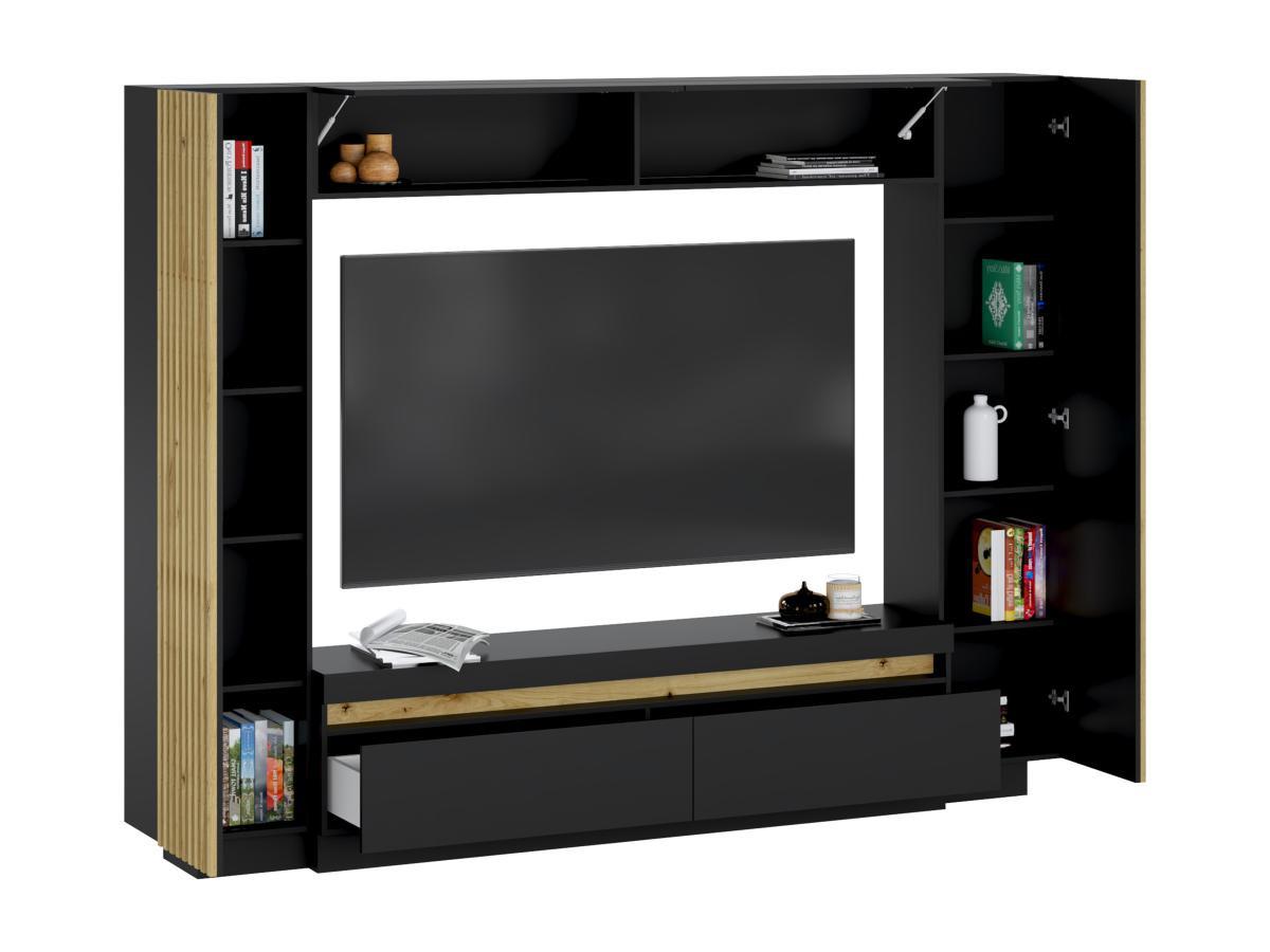 Vente-unique  TV-Wand mit Stauraum - LEDs - Schwarz & Holzfarben - LIONEA 