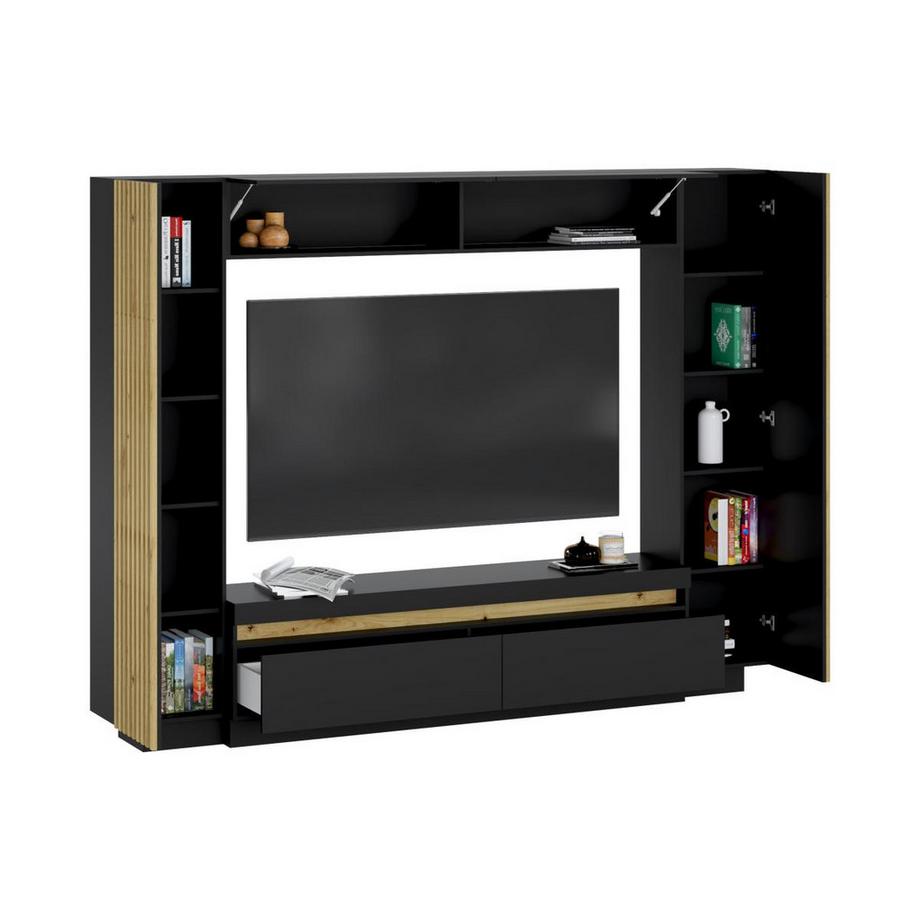 Vente-unique  TV-Wand mit Stauraum - LEDs - Schwarz & Holzfarben - LIONEA 