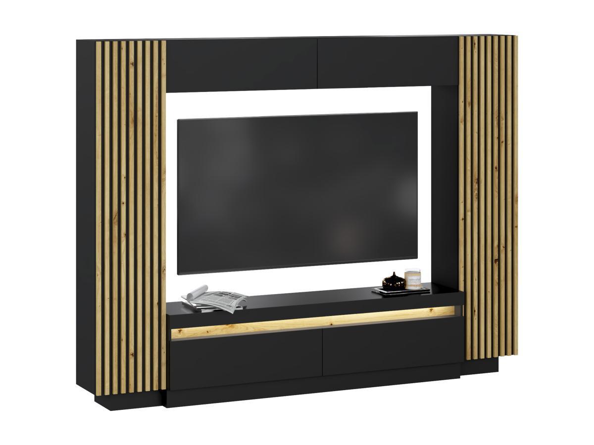 Vente-unique  TV-Wand mit Stauraum - LEDs - Schwarz & Holzfarben - LIONEA 