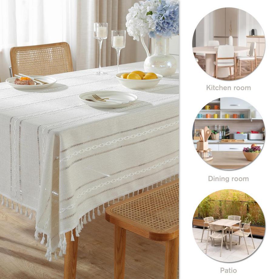Alopini Nappe Rectangulaire en Coton Linable Lavable Antifouling Design Tassel pour Cuisine, Salle à manger, Pique-nique, Extérieur, Jardin  