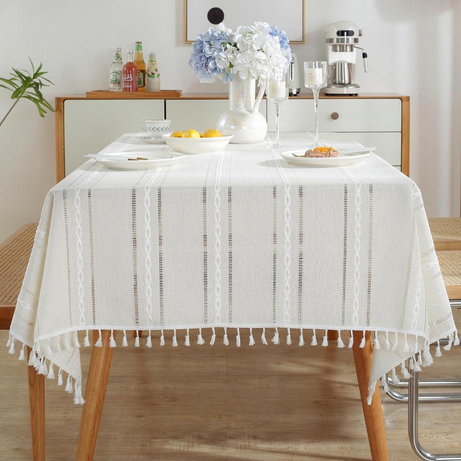 Alopini Nappe Rectangulaire en Coton Linable Lavable Antifouling Design Tassel pour Cuisine, Salle à manger, Pique-nique, Extérieur, Jardin  