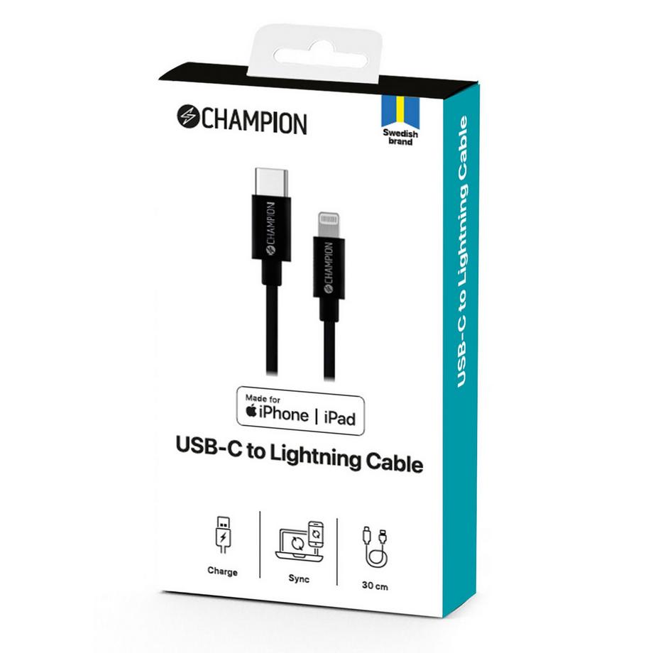 Champion  Câble USB-C vers Lightning 30 cm Noir 
