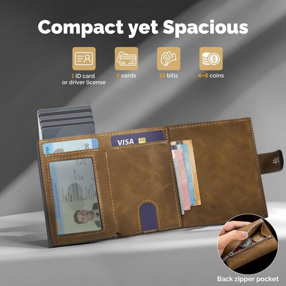 Only-bags.store Portafoglio Sottile con Porta Carte Pop-up Compatto per 7 Carte  