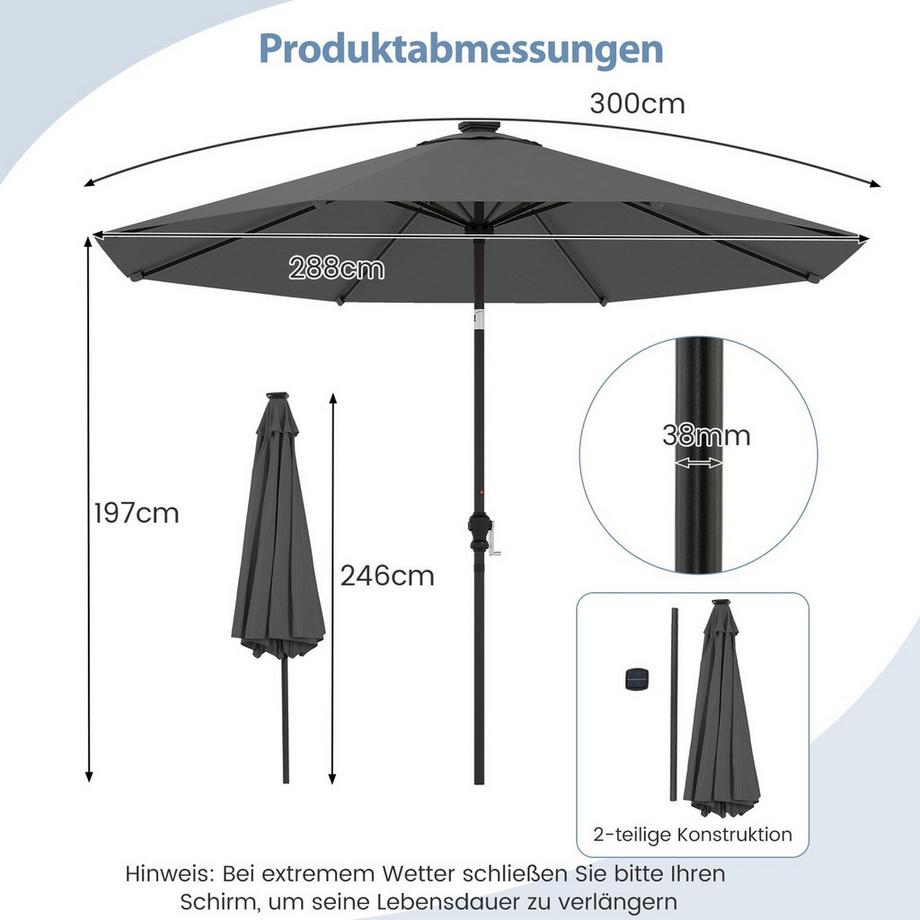 Northix Ombrellone da giardino con luci LED solari  