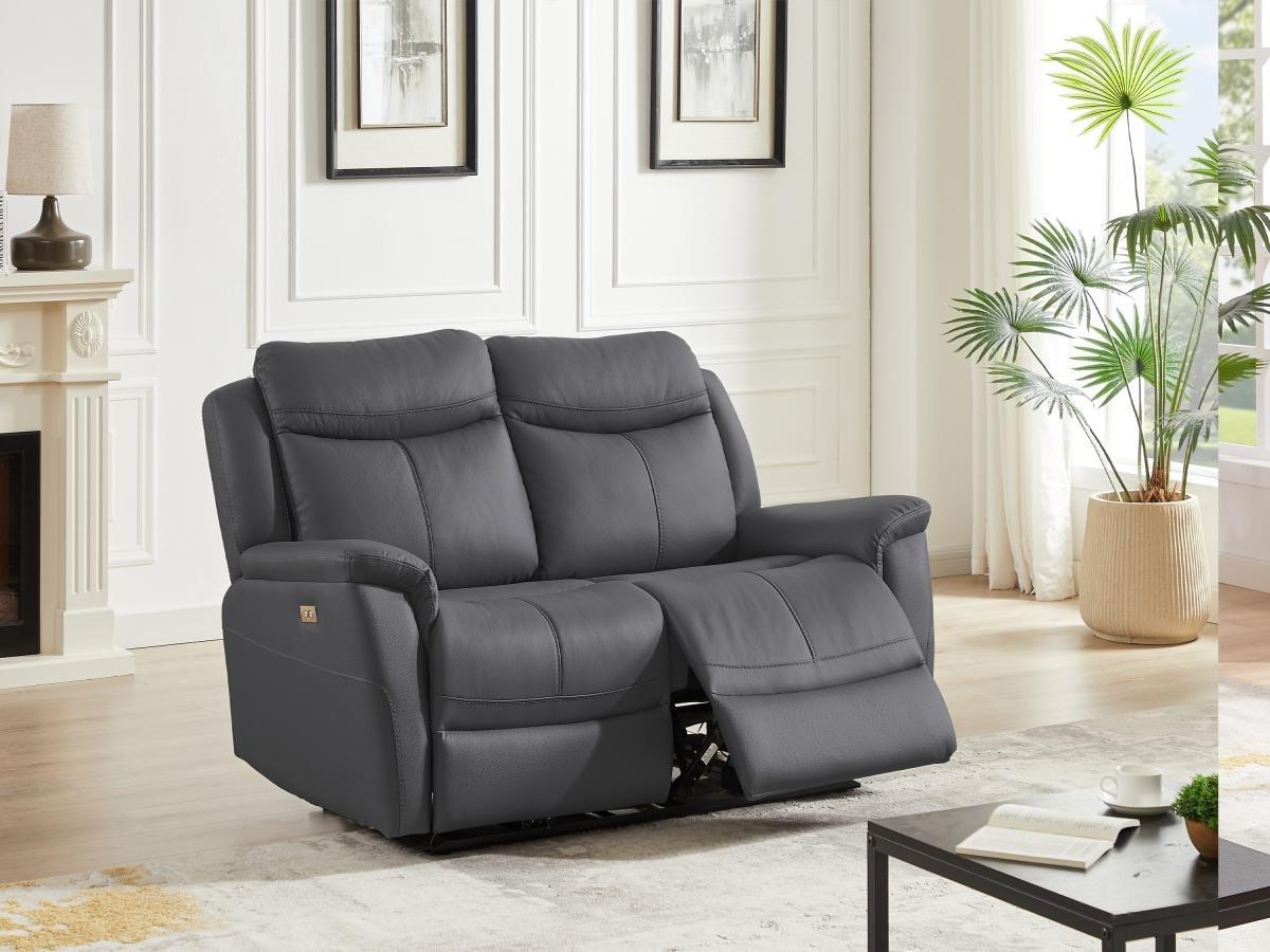 Vente-unique Relaxsofa 2-Sitzer elektrisch - Rindsleder - Anthrazitgrau - NOMAJO  