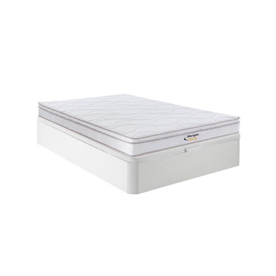 Ensemble 160 x 200 cm sommier coffre blanc + matelas ressorts 3 zones et mémoire de forme ép.20cm - WOLKENTANZ de MORGENGOLD