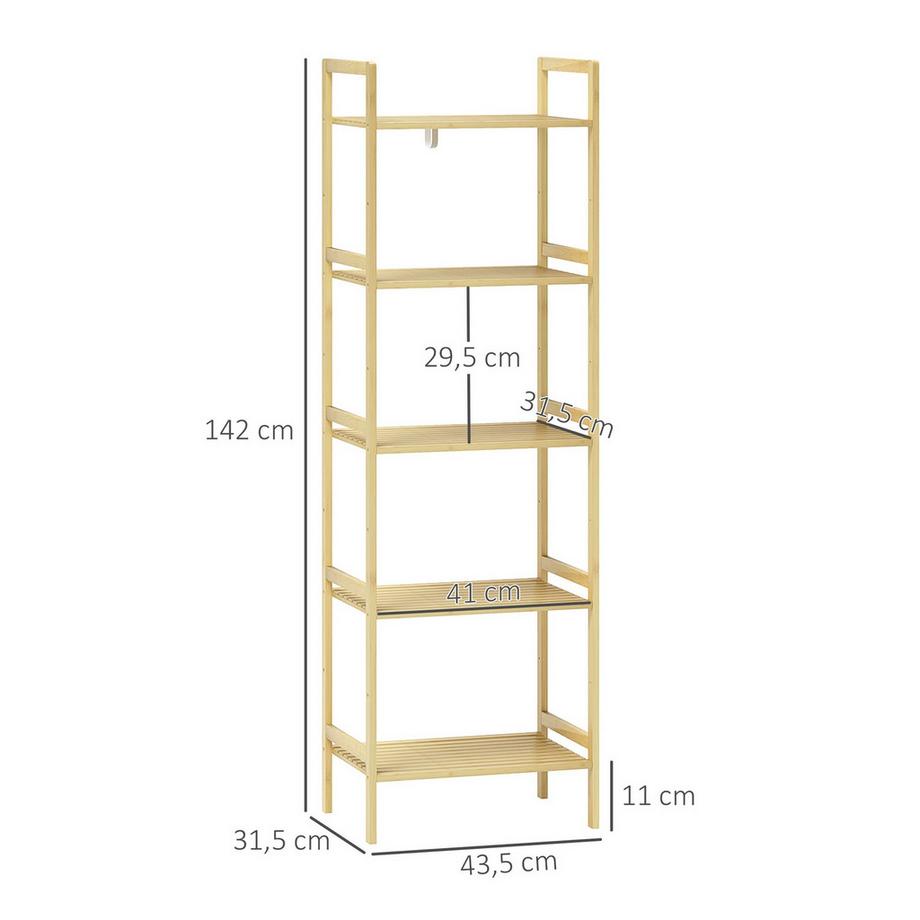 Northio Étagère de salle de bain, étagère de salle de bain à 5 niveaux, étagère de rangement en bambou, étagère sur pied avec étagères réglables pour salle de bain, salon, cuisine, 43,5 x 31,5 x 142 cm, bois naturel Aosom  