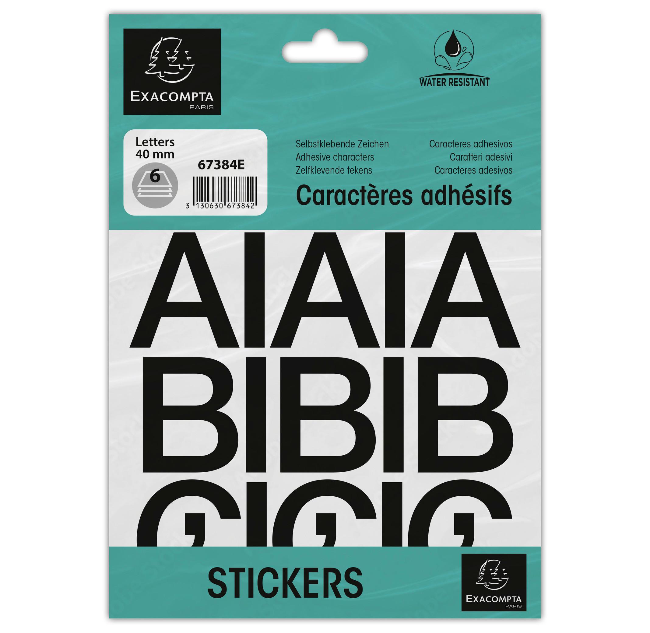 Exacompta Pochette de lettres adhésives noires A-Z 40 mm - x 10  