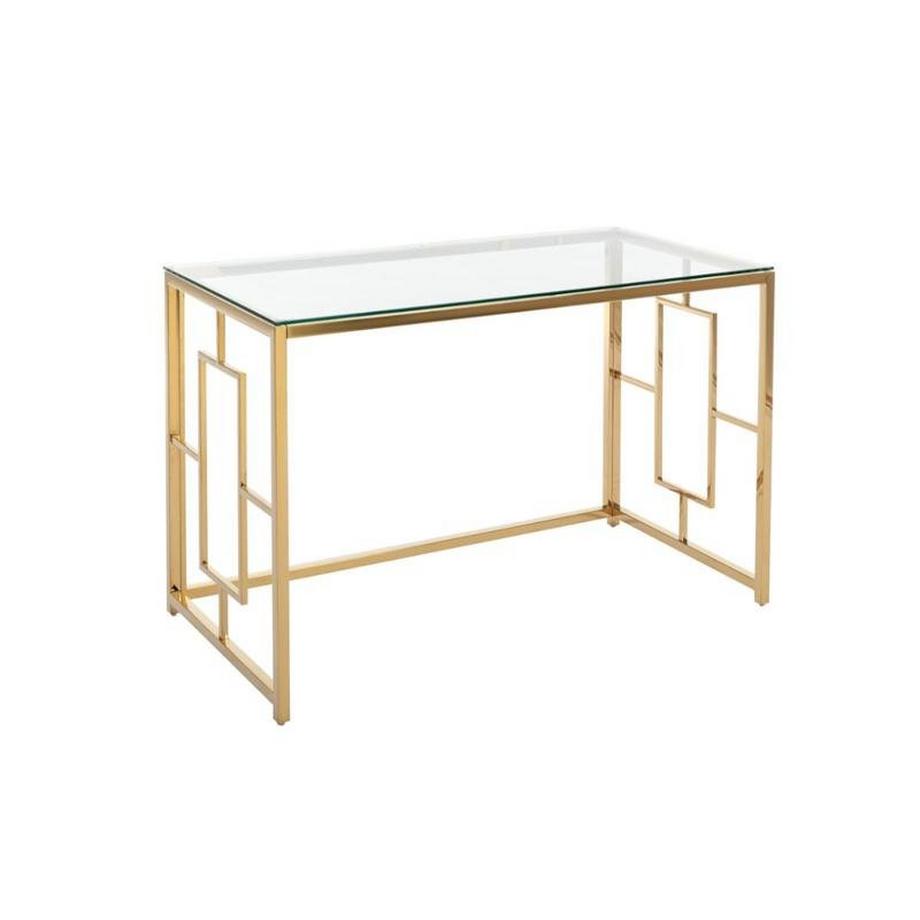 Bureau en verre trempé et acier - Doré et transparent - CLOTILDE de Pascal Morabito