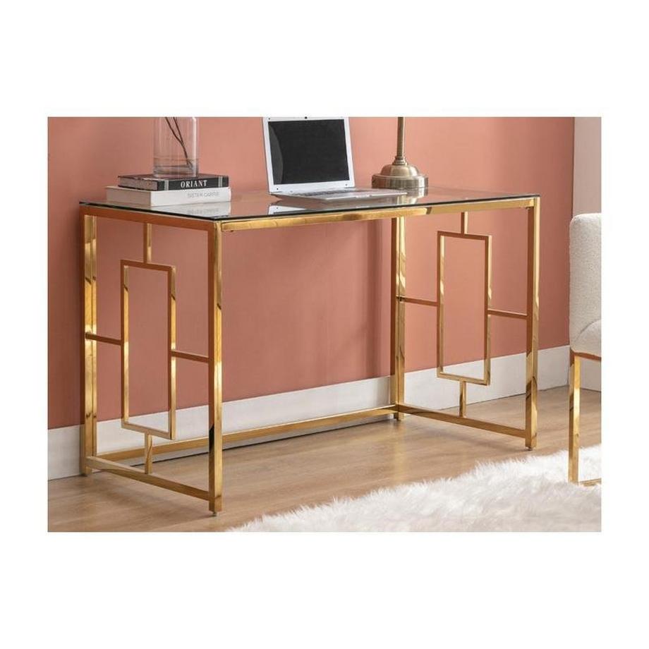 PASCAL MORABITO Bureau en verre trempé et acier - Doré et transparent - CLOTILDE de Pascal Morabito  