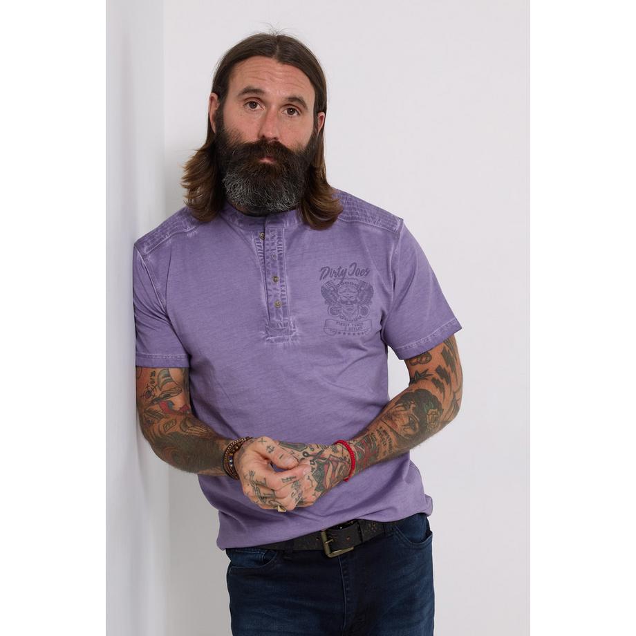 Gewaschenes Henley mit Biker-Print und Metallknöpfen