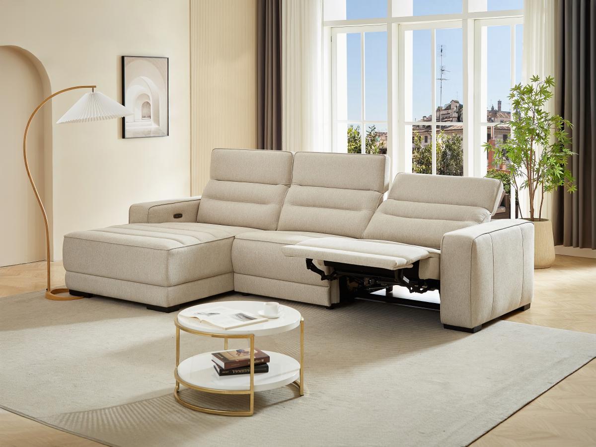 Vente-unique Eckrelaxsofa elektrisch - Ecke links - Stoff - Beige - BROTENI  