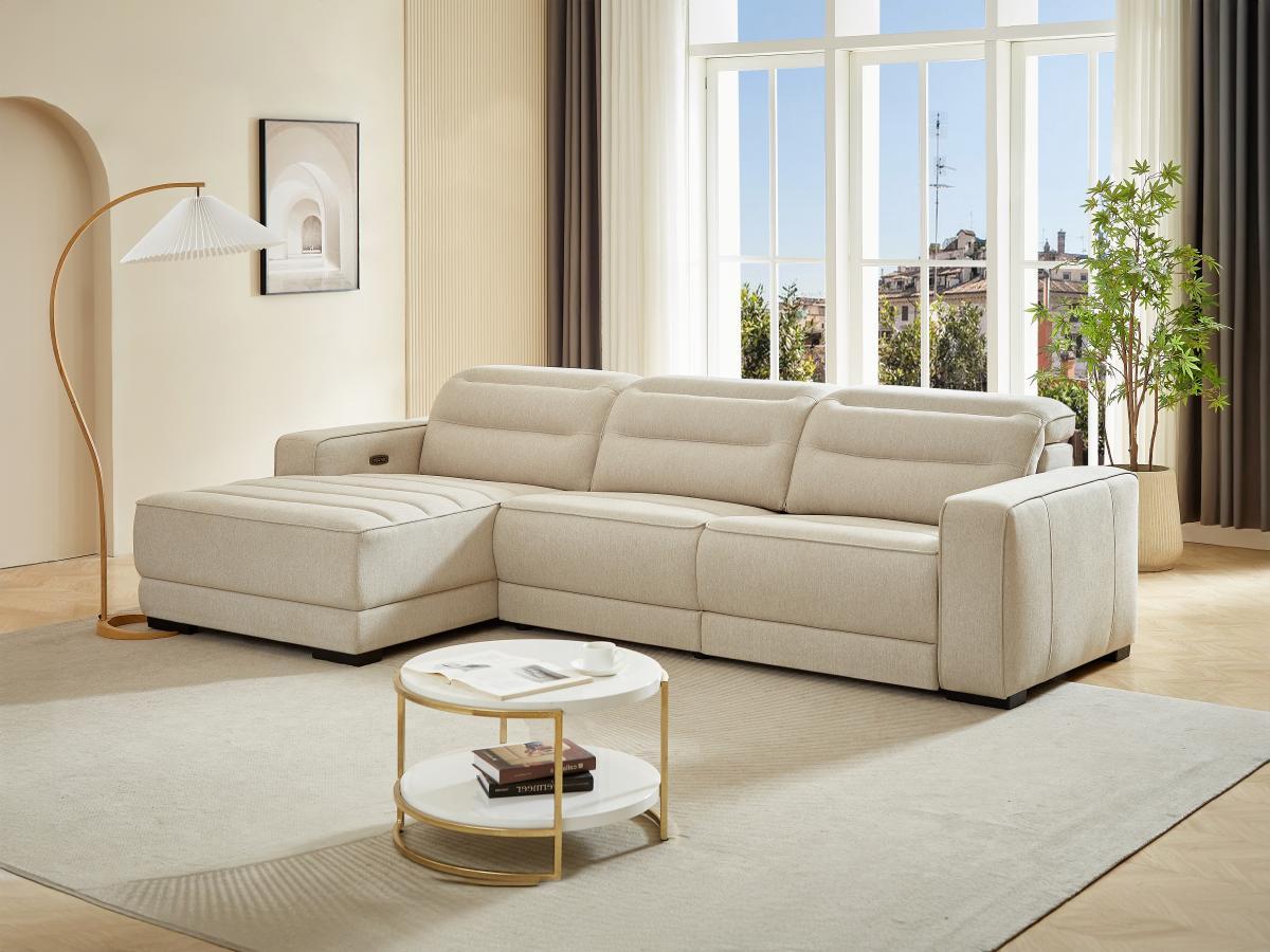 Vente-unique Eckrelaxsofa elektrisch - Ecke links - Stoff - Beige - BROTENI  