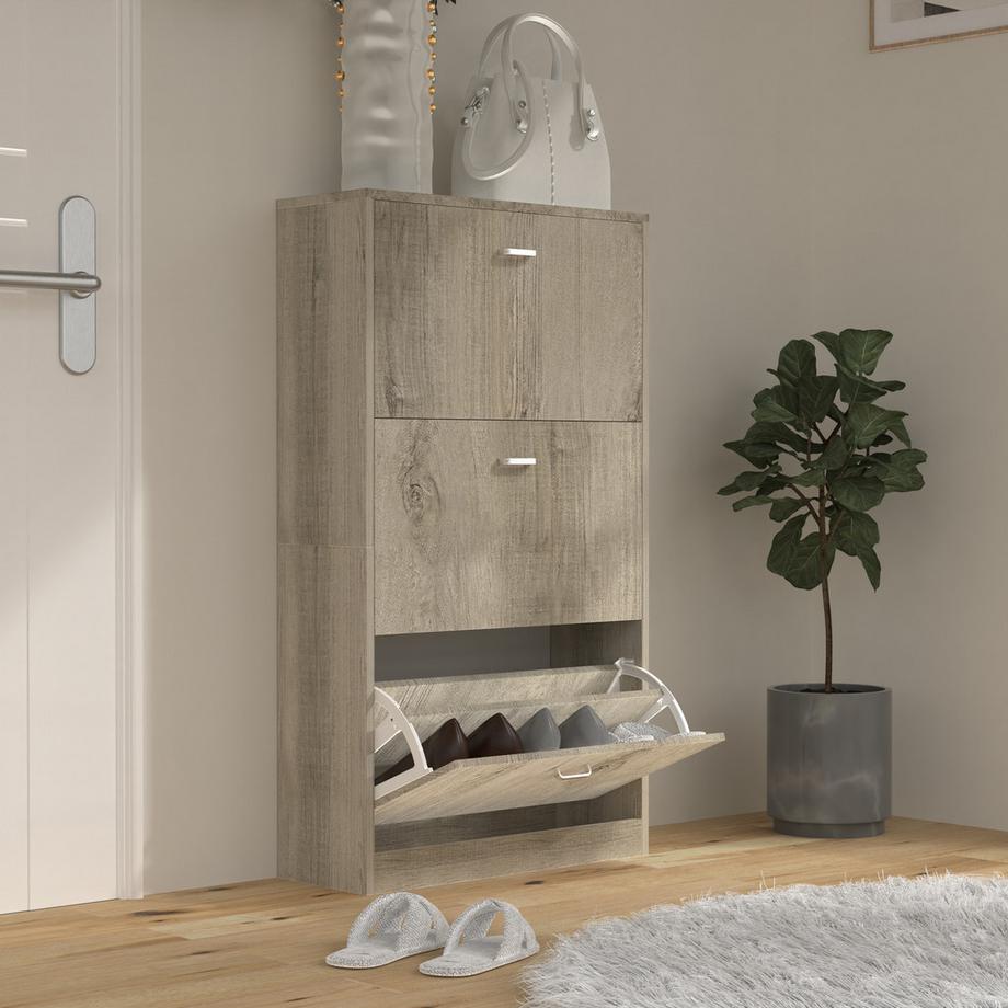 VCM Holz Regal Kipper Schuhregal Schuhschrank Schuhkipper 3 Klappen Sipos  