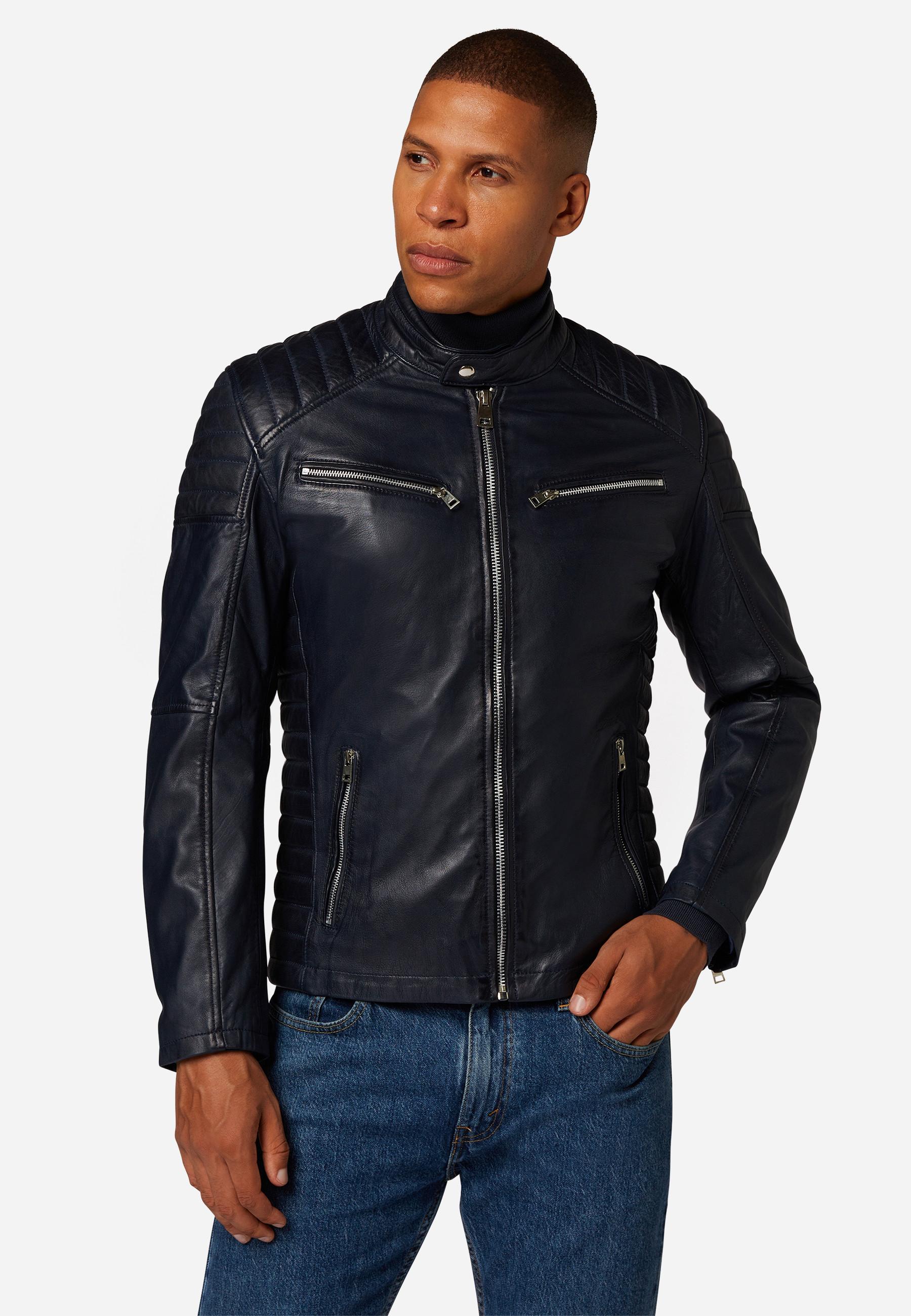 RICANO  Blouson en cuir pour homme Cooper - style motard avec col montant 