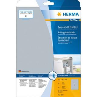 HERMA HERMA Typenschild-Etik. 210x297mm 4593 silber,PP matt 10 Stk./10 Bl.  