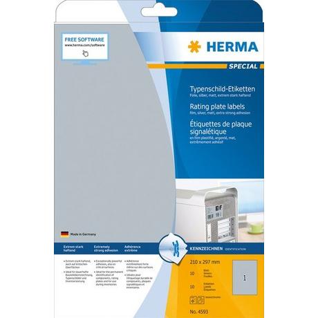 HERMA HERMA Typenschild-Etik. 210x297mm 4593 silber,PP matt 10 Stk./10 Bl.  