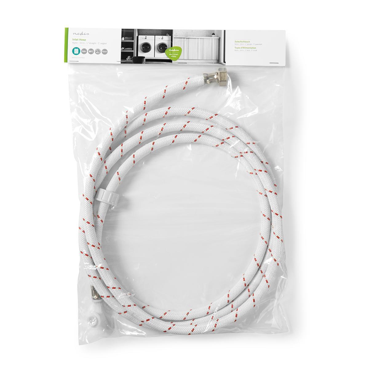 Nedis Zulaufschlauch Nylon | 1/2'' | 3/4'' | 10 Bar | 90 °C | 3,00 m | Anwendung: Geschirr / Waschmaschine | Nylon | Rot / Weiß  