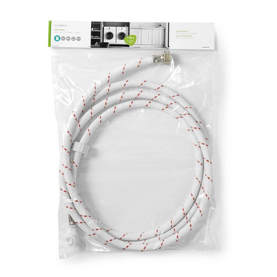 Nedis Tuyau d'entrée en nylon | 1/2'' | 3/4'' | 10 Bar | 90 °C | 3.00 m | Application : Vaisselle / Machine à laver | Nylon | Rouge / Blanc  