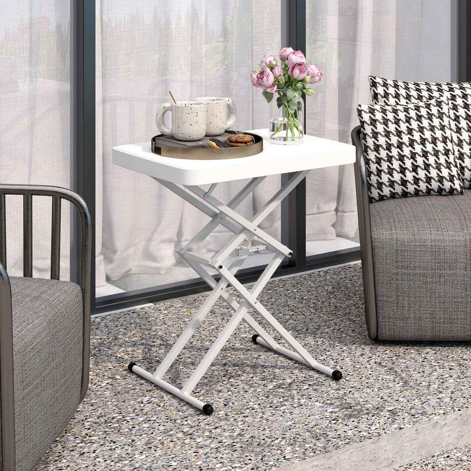 Northio Beistelltisch Garten höhenverstellbar Gartentisch, klappbar Balkontisch aus Kunststoff, rechteckig Kaffeetisch 50kg belastbar, 65x45x70H cm Sofatisch für Outdoor Indoor Balkon Terrasse Weiß Aosom  