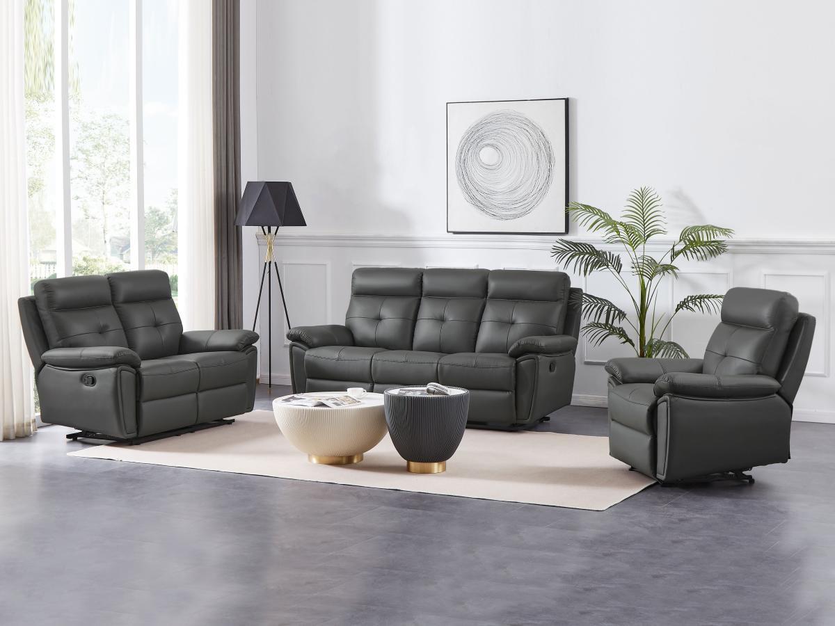 Vente-unique Relaxsofa 3-Sitzer - Leder- Grau - VINETA  