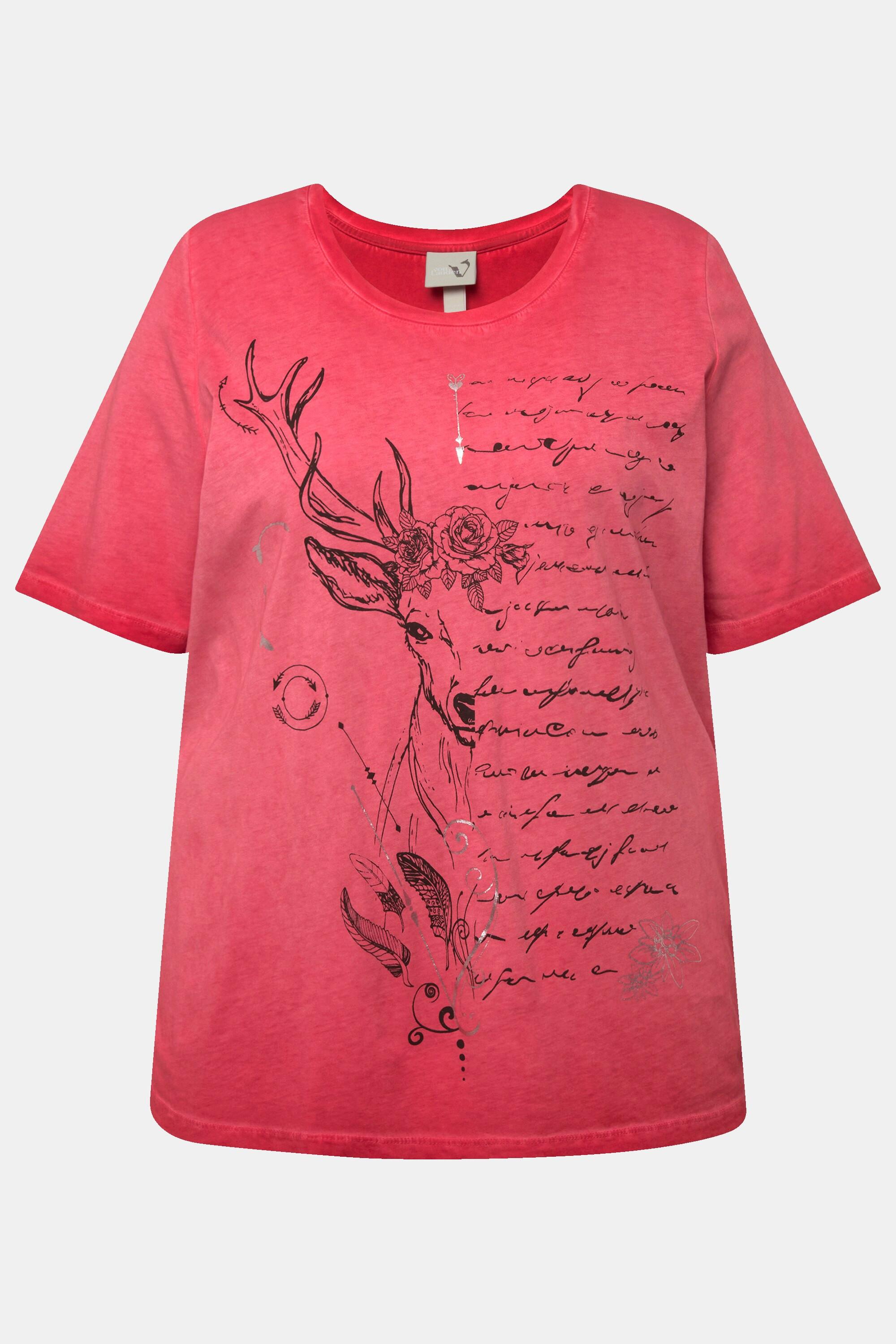 Ulla Popken  T-shirt à motif cerf, coupe Classic à col rond et manches courtes 