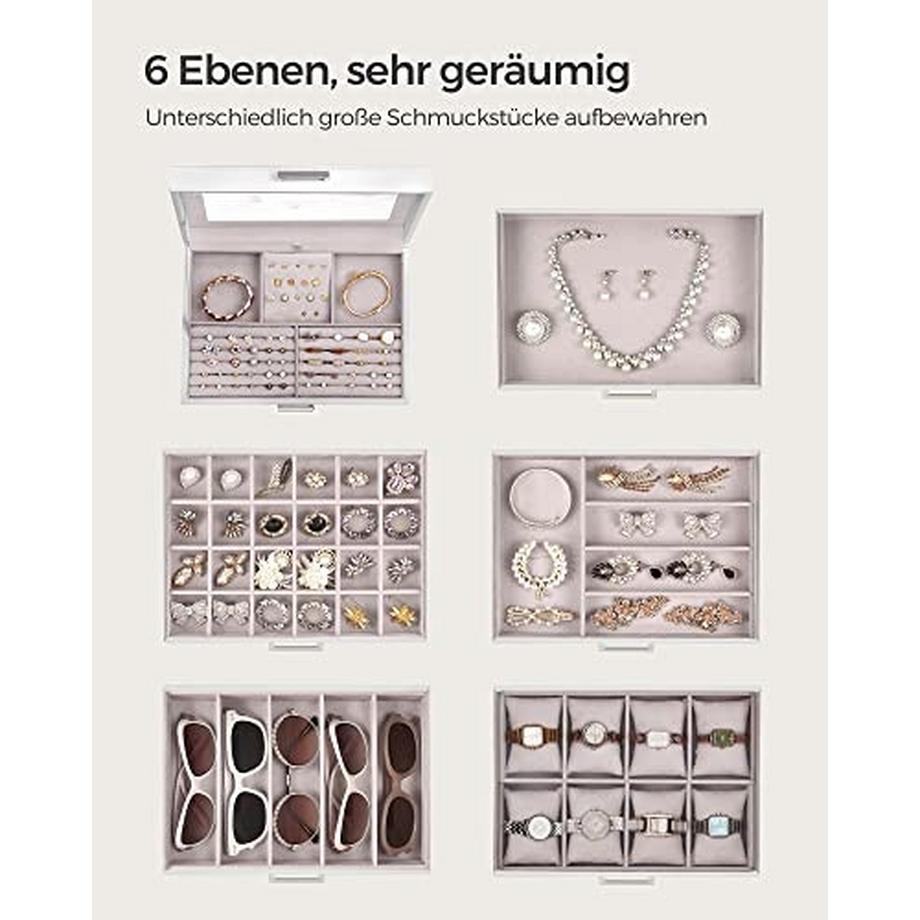 Pricenet  Portagioie bianco a 6 livelli con specchio e rivestimento in velluto 