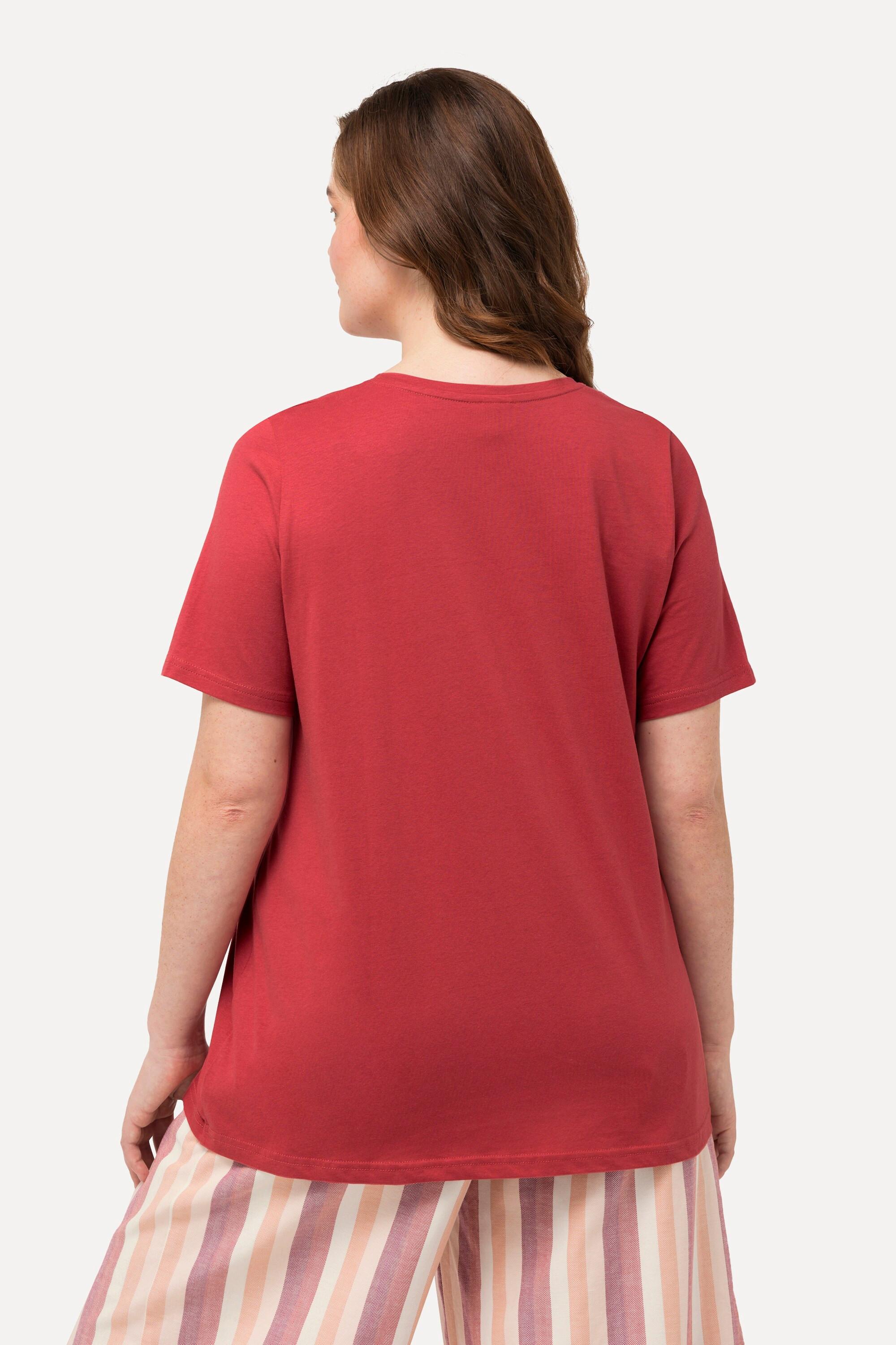 Ulla Popken  T-shirt Classic en coton bio. Manches courtes et col V 