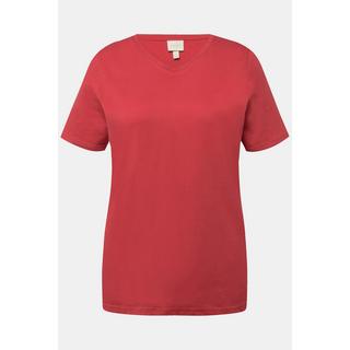 Ulla Popken  T-shirt Classic en coton bio. Manches courtes et col V 