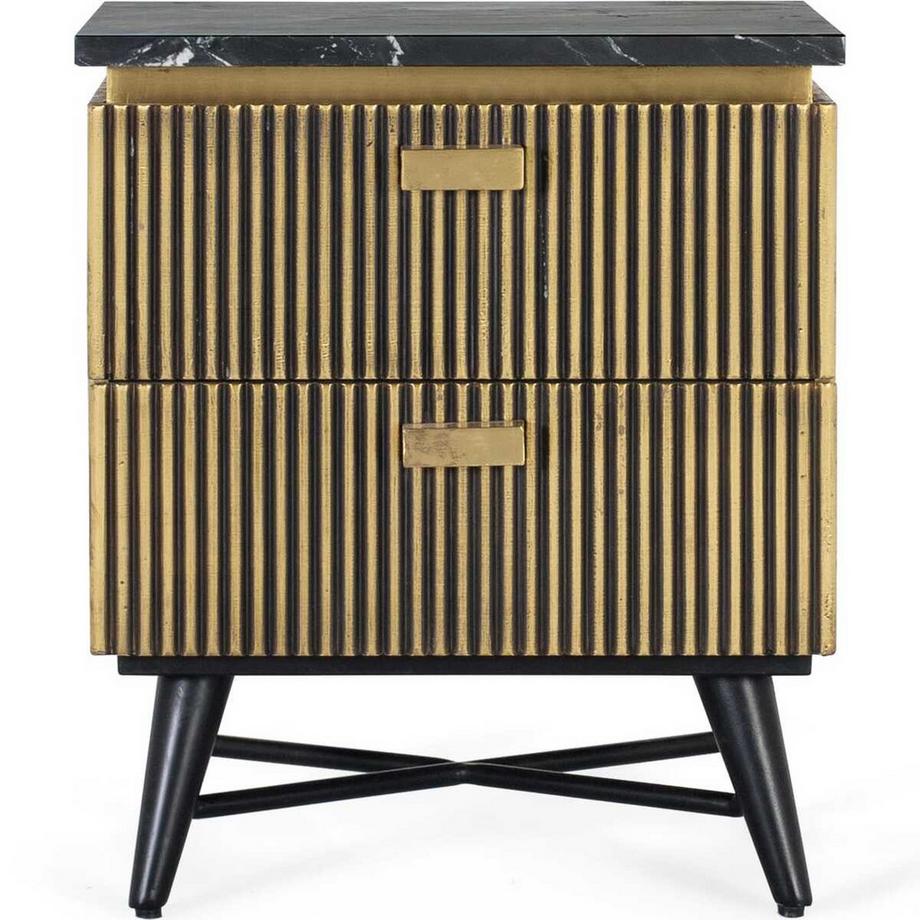 mutoni Table de nuit Manhatten bois de manguier bronze 50x59  