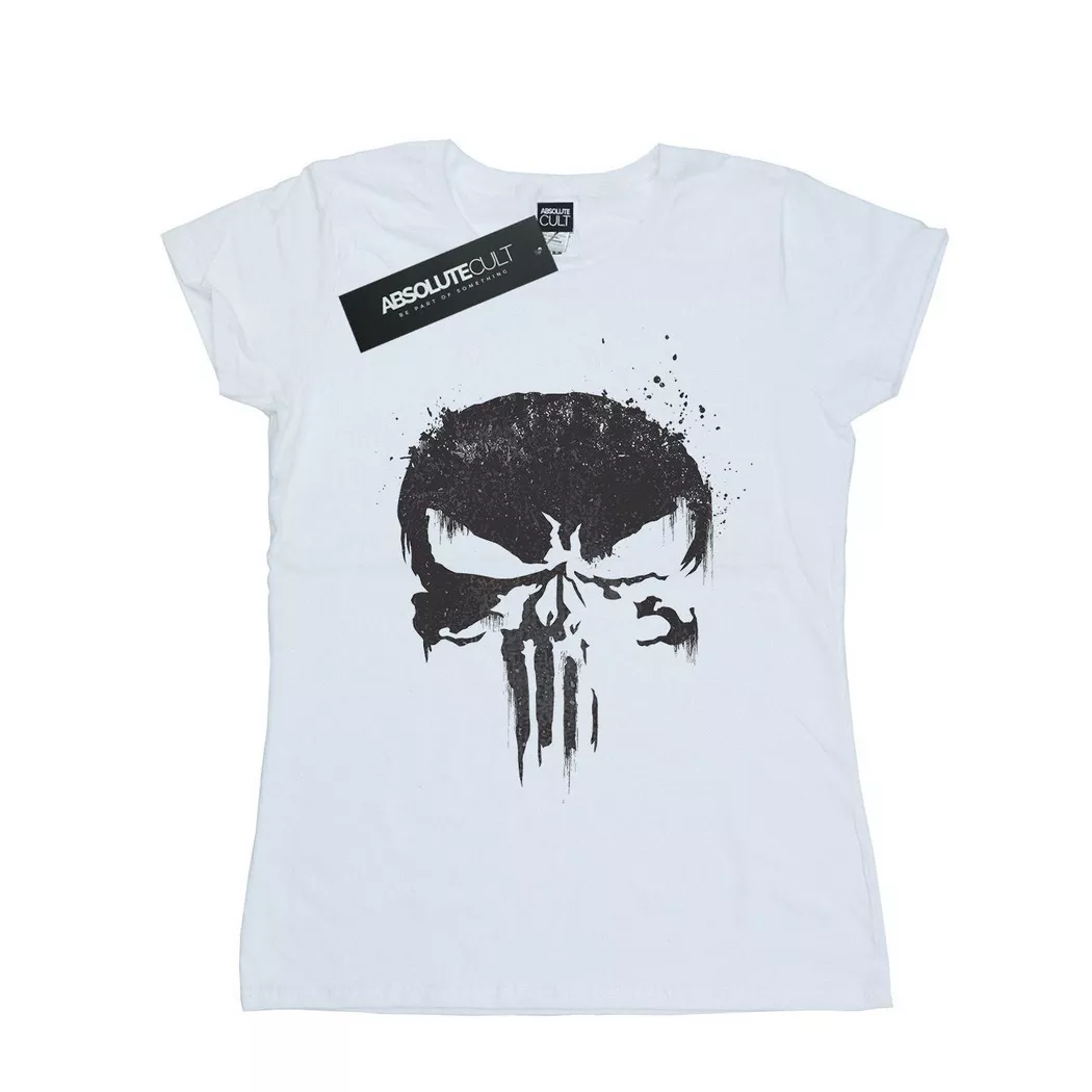 MARVEL - The Punisher TV Skull Logo TShirt, für Damen, Weiss, Größe S