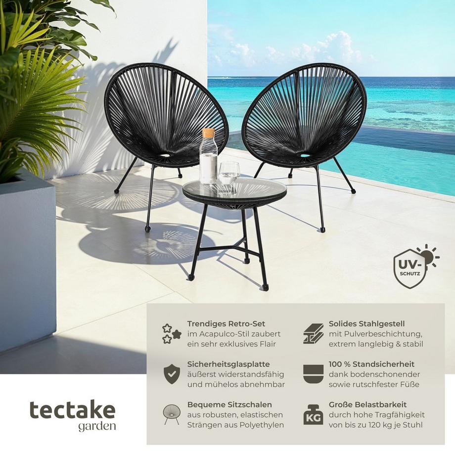 Tectake 2 Gartenstühle Santana mit Tisch  Retro-Design im Acapulco-Stil widerstandsfähig  