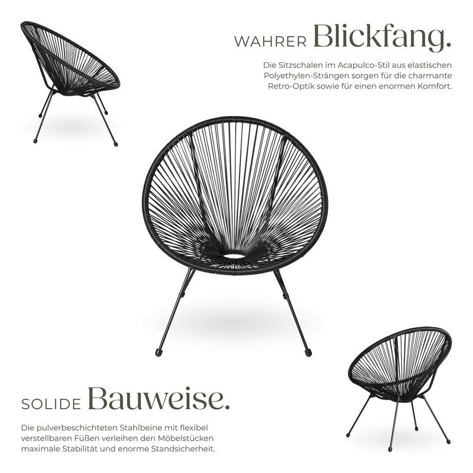 Tectake 2 Gartenstühle Santana mit Tisch  Retro-Design im Acapulco-Stil widerstandsfähig  