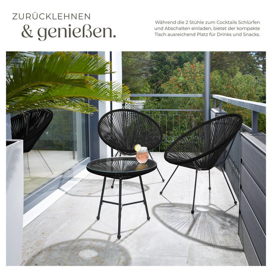 Tectake 2 Gartenstühle Santana mit Tisch  Retro-Design im Acapulco-Stil widerstandsfähig  