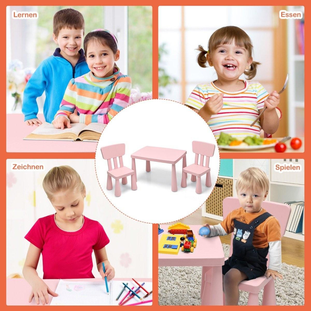Northix Kindertisch und 2 Stühlen 3 TLG. Kindersitzgruppe Kindermöbel-Set Rosa  