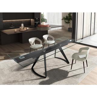 ANGEL CERDA Table à manger extensible rectangulaire en verre trempé et acier noir  