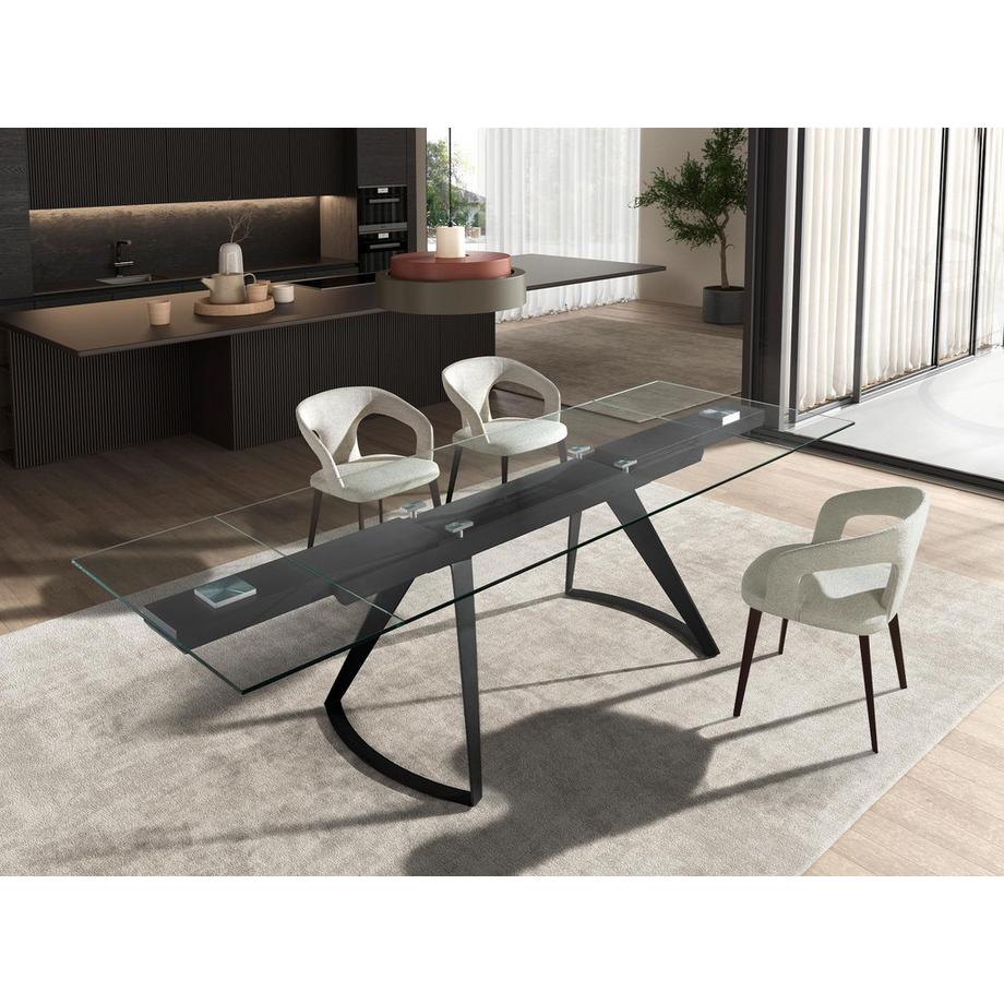 ANGEL CERDA Tavolo da pranzo rettangolare allungabile in vetro temperato e acciaio nero  