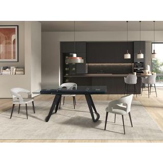 ANGEL CERDA Table à manger extensible rectangulaire en verre trempé et acier noir  