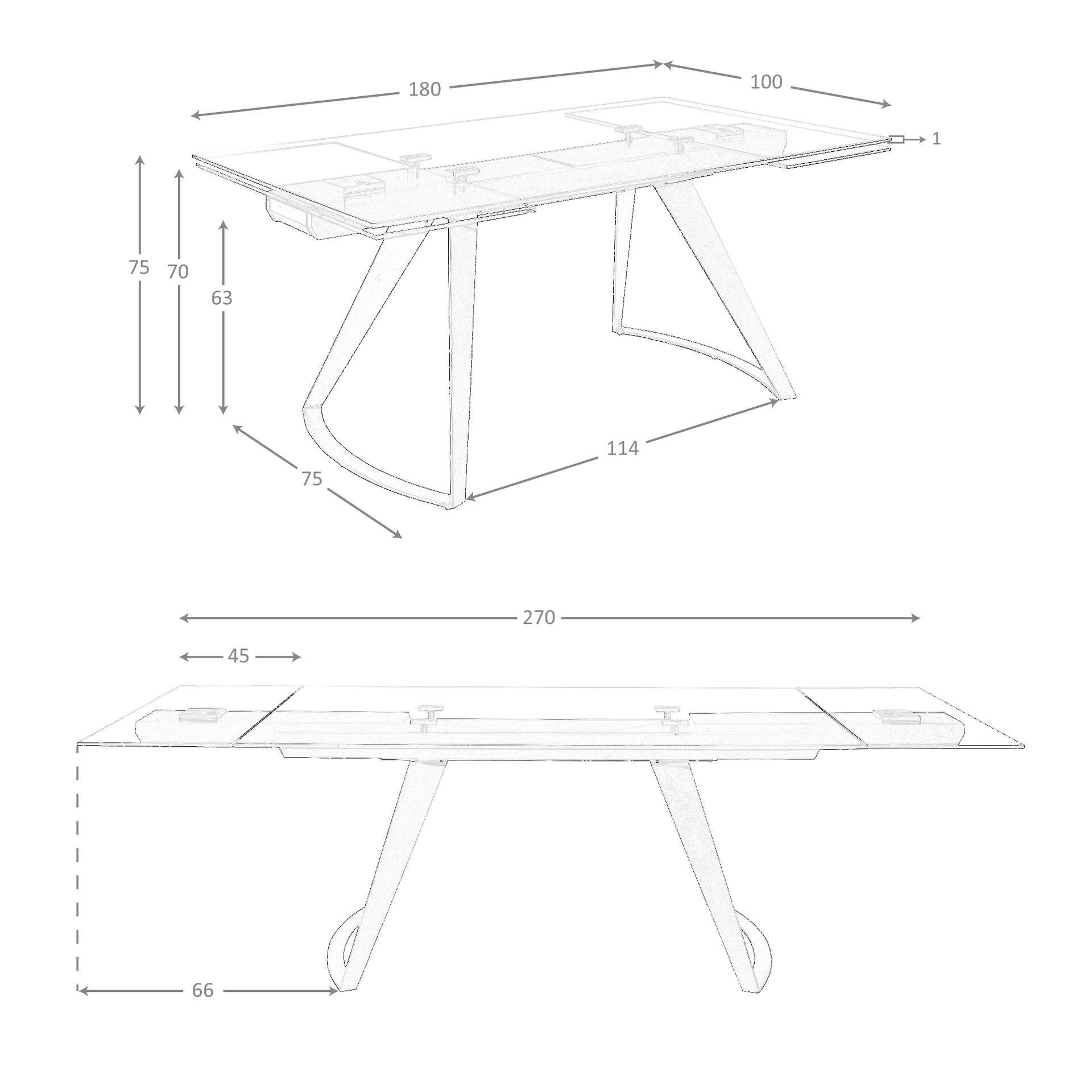 ANGEL CERDA Table à manger extensible rectangulaire en verre trempé et acier noir  