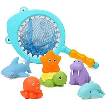 7 pièces jouets de bain bébé, jouet de bain enfants, jouet de bain avec filet de pêche