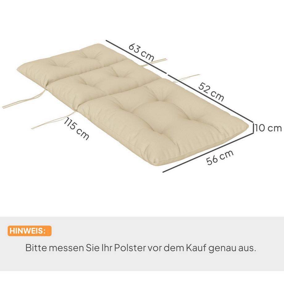 Northio Coussin d'assise, coussin de chaise 115x56 cm avec attaches, dossier, rembourrage de 10 cm d'épaisseur, coussin d'assise hydrofuge pour la maison, le jardin, le bureau, les chaises, beige  