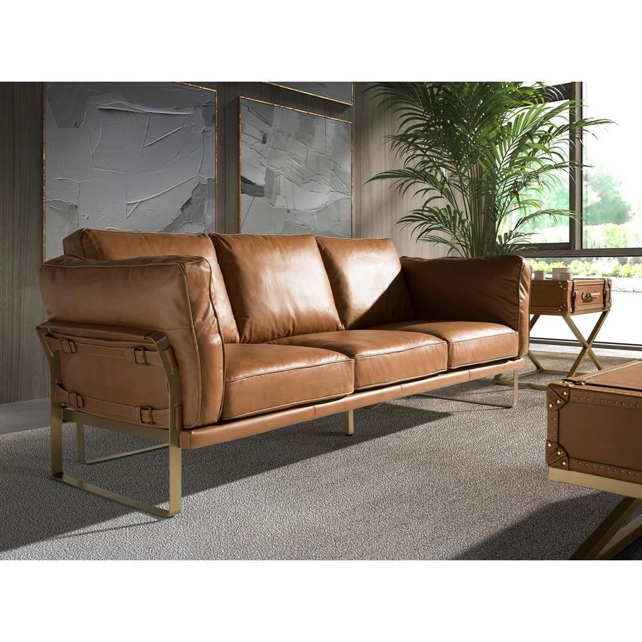 ANGEL CERDA Canapé 3 places en cuir camel  