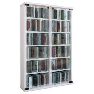 CD Regal Holz | CD Schrank mit ESG-Sicherheitsglastüren für 300 CDs oder 130 DVDs 72-Videos | Maße: H. 92 x B. 60 x T. 18 cm | Elegantes DVD Regal |