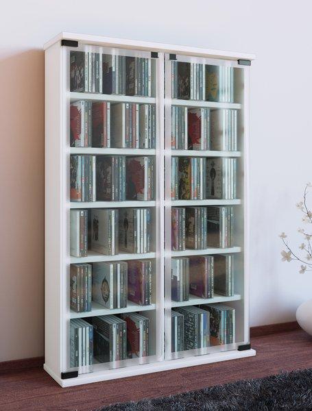 VCM CD Regal Holz | CD Schrank mit ESG-Sicherheitsglastüren für 300 CDs oder 130 DVDs 72-Videos | Maße: H. 92 x B. 60 x T. 18 cm | Elegantes DVD Regal |  