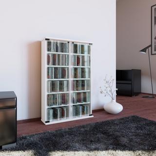 VCM CD Regal Holz | CD Schrank mit ESG-Sicherheitsglastüren für 300 CDs oder 130 DVDs 72-Videos | Maße: H. 92 x B. 60 x T. 18 cm | Elegantes DVD Regal |  